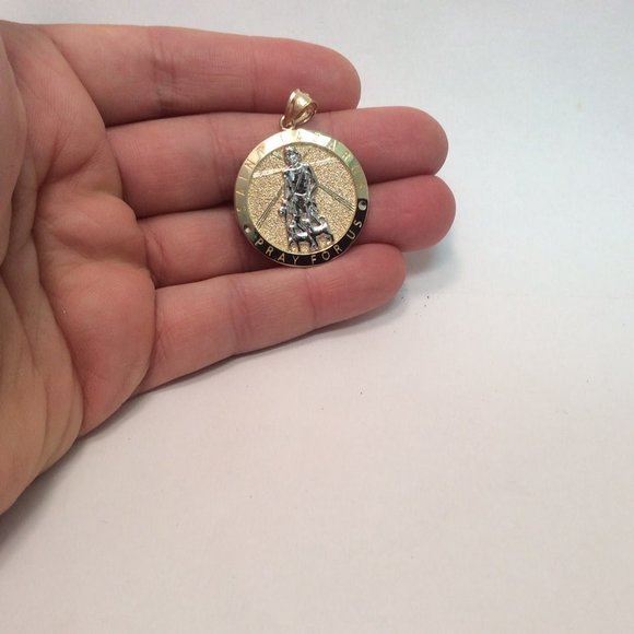 10K  YELLOW REAL SOLID GOLD MEDALLION PENDANT SAINT LAZARUS PRAY FOR US 4.30 GR - Picture 6 of 8